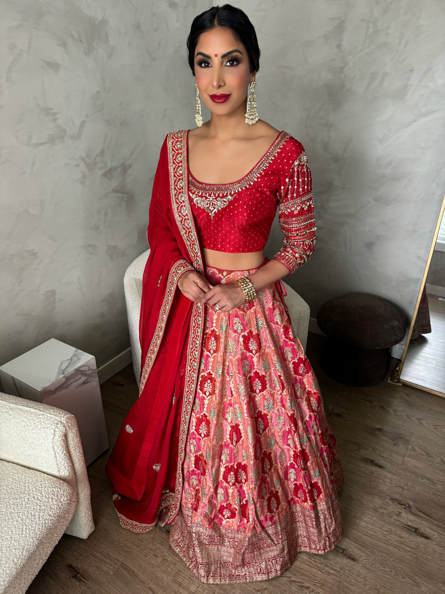 Sahira | Red Printed Lengha