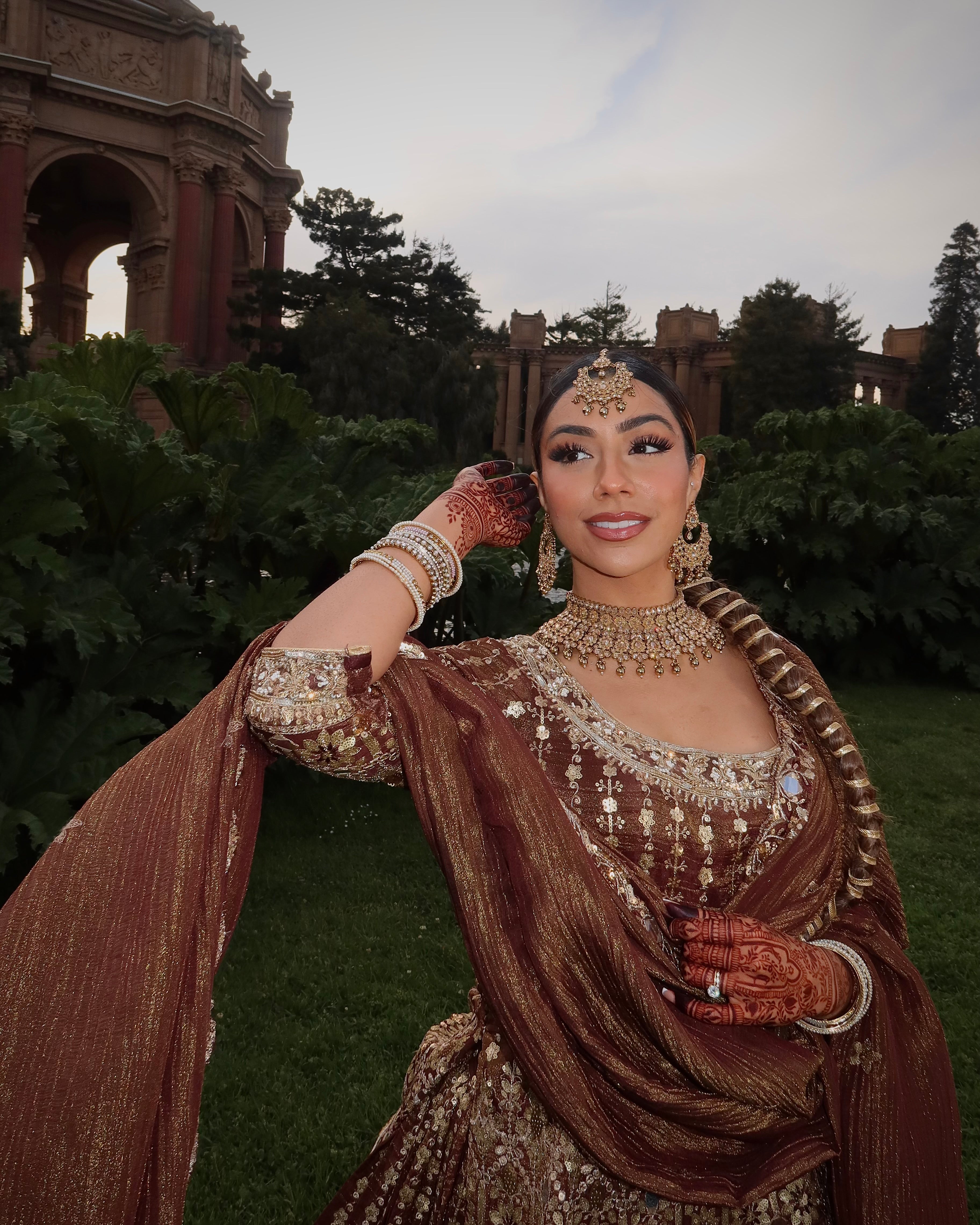 Anamika | Brown Embroidered Lengha