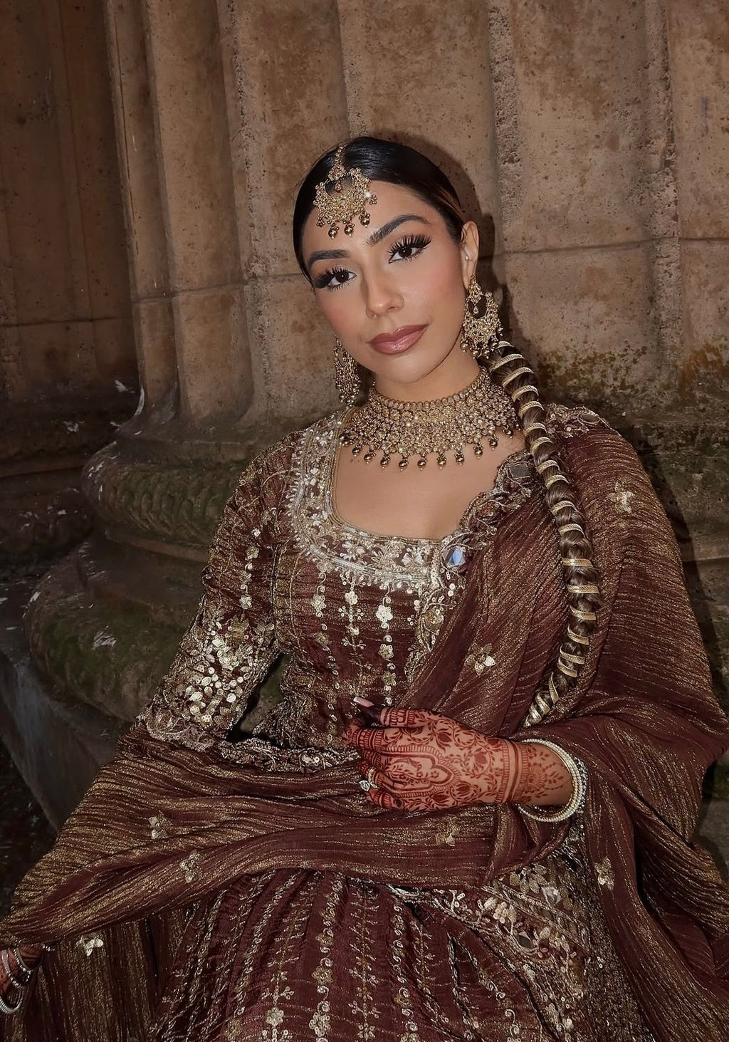 Anamika | Brown Embroidered Lengha