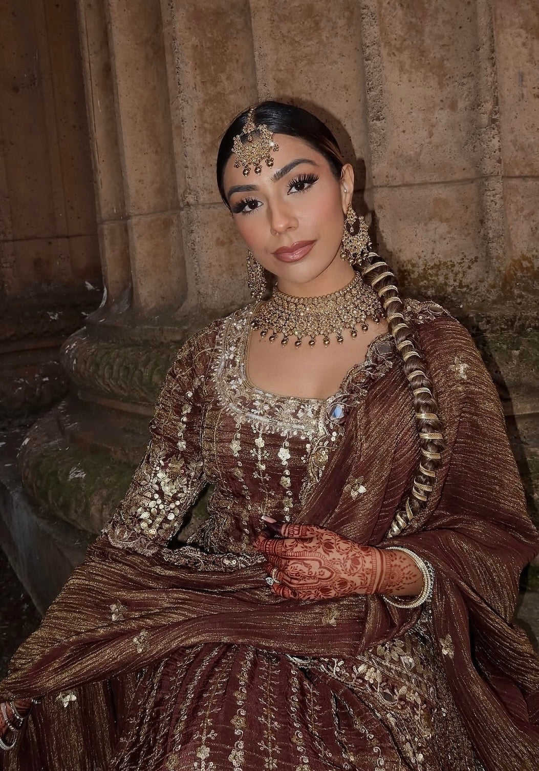 Anamika | Brown Embroidered Lengha