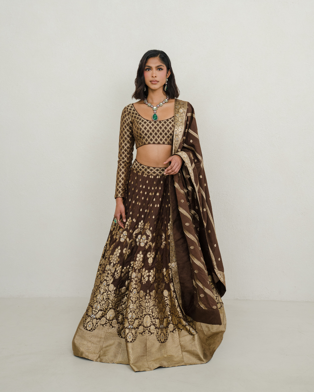 Kashi | Brown Banarasi Lengha