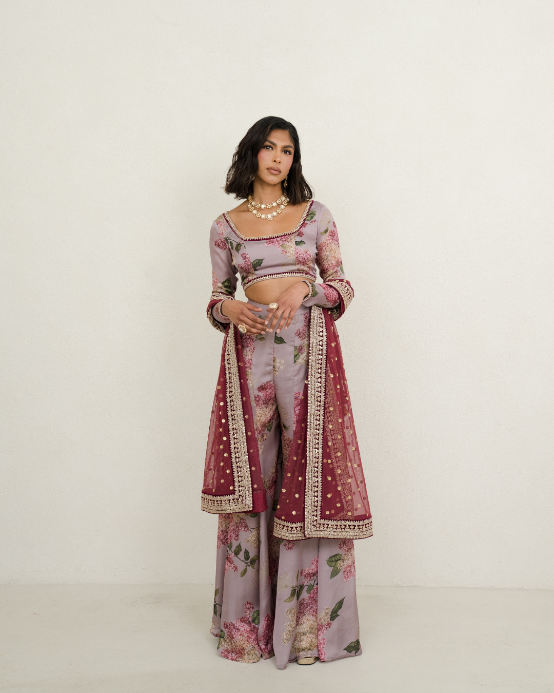 Phool | Floral Mauve Blouse and Bottom Set