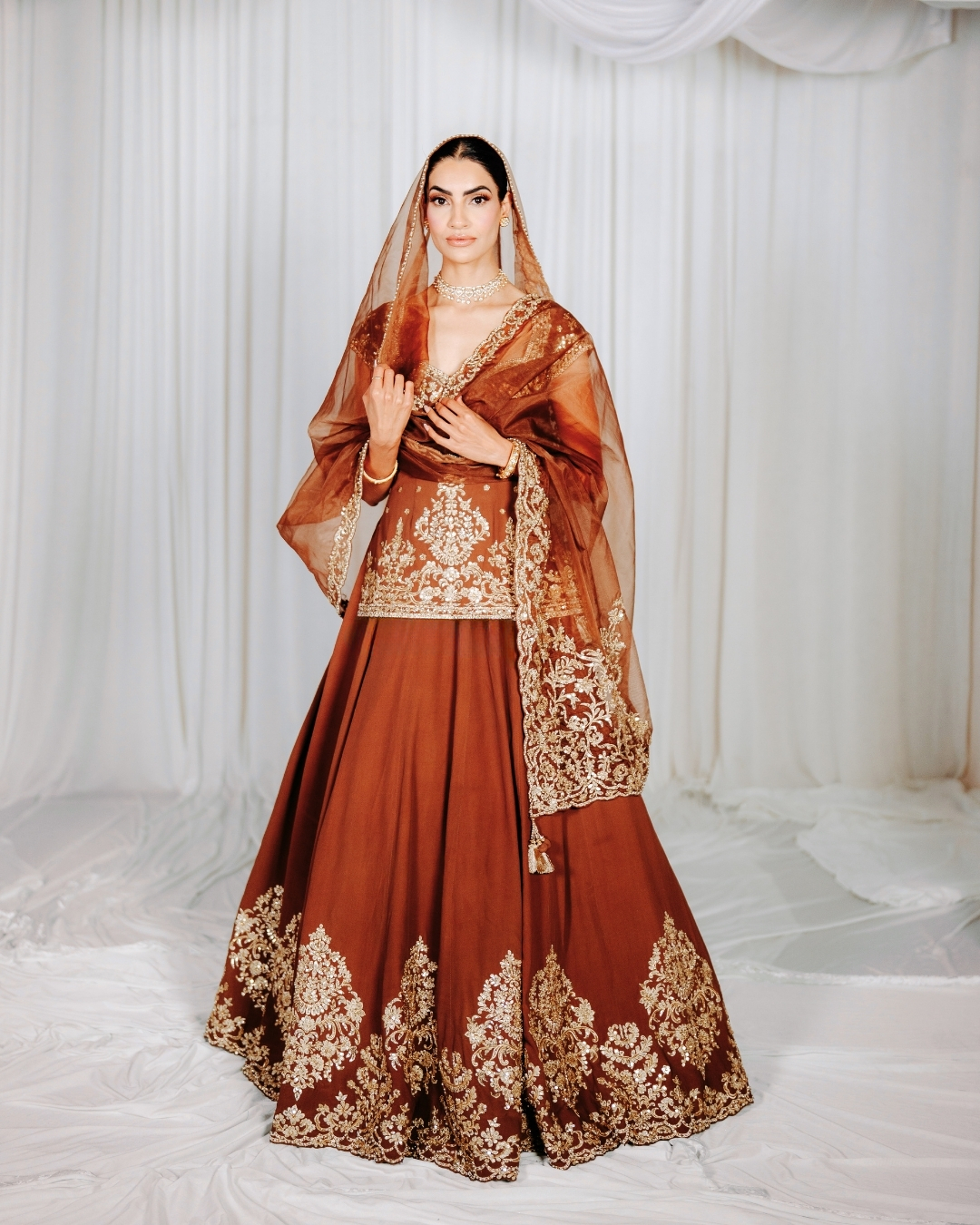 Brown Lengha | Hand Embroidered Lengha
