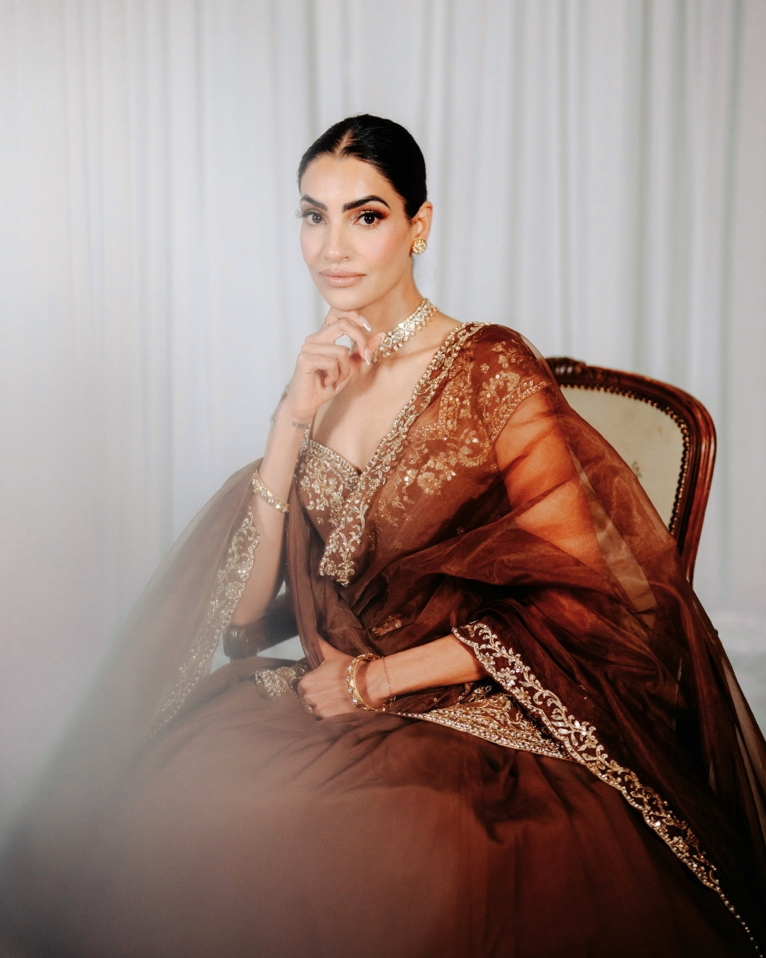 Brown Lengha | Hand Embroidered Lengha