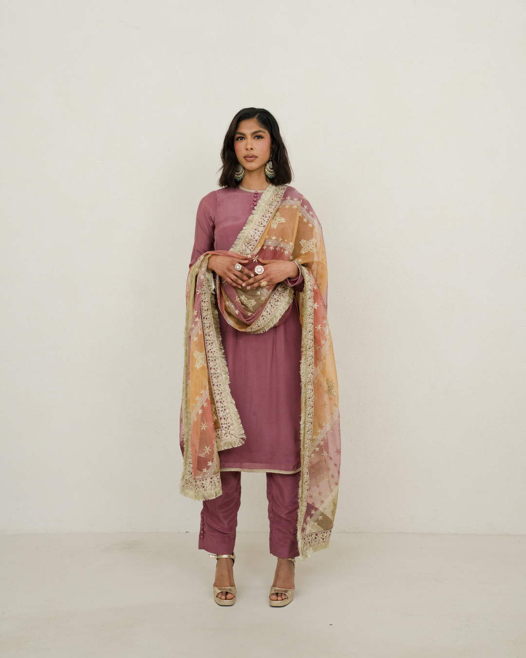 Sabeen | Yellow and Mauve Trouser Suit