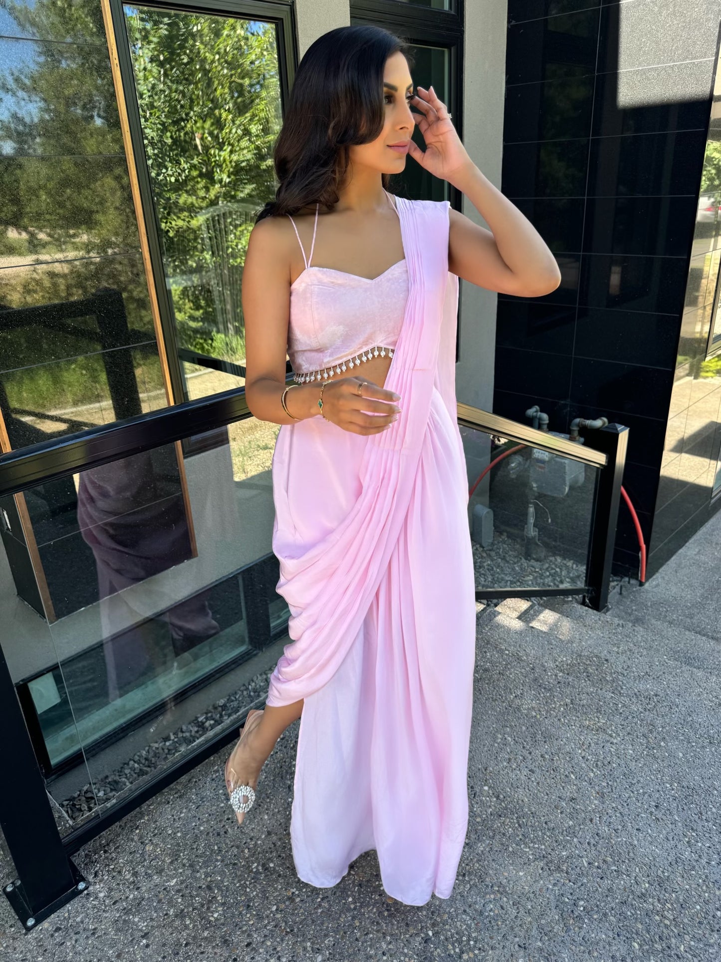 Karina | Pink Dhoti Pre-Pleated Sari