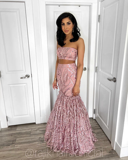 Baddie | Pink Fishtail Lehenga Set