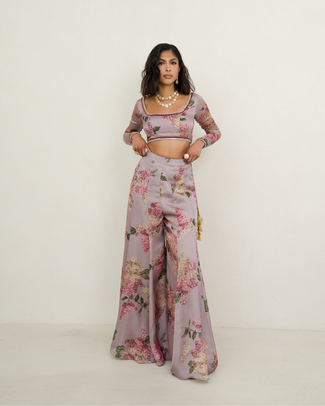 Phool | Floral Mauve Blouse and Bottom Set