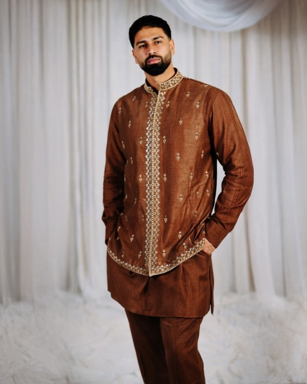 Brown Kurta Set | Embroidered Vest