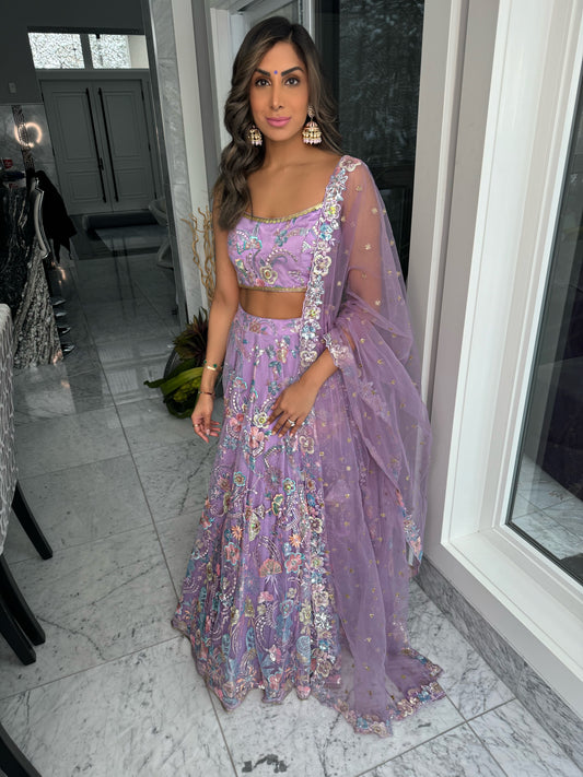 Violet | Purple Embroidered Lengha