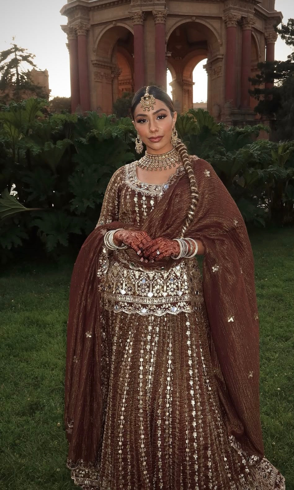 Anamika | Brown Embroidered Lengha