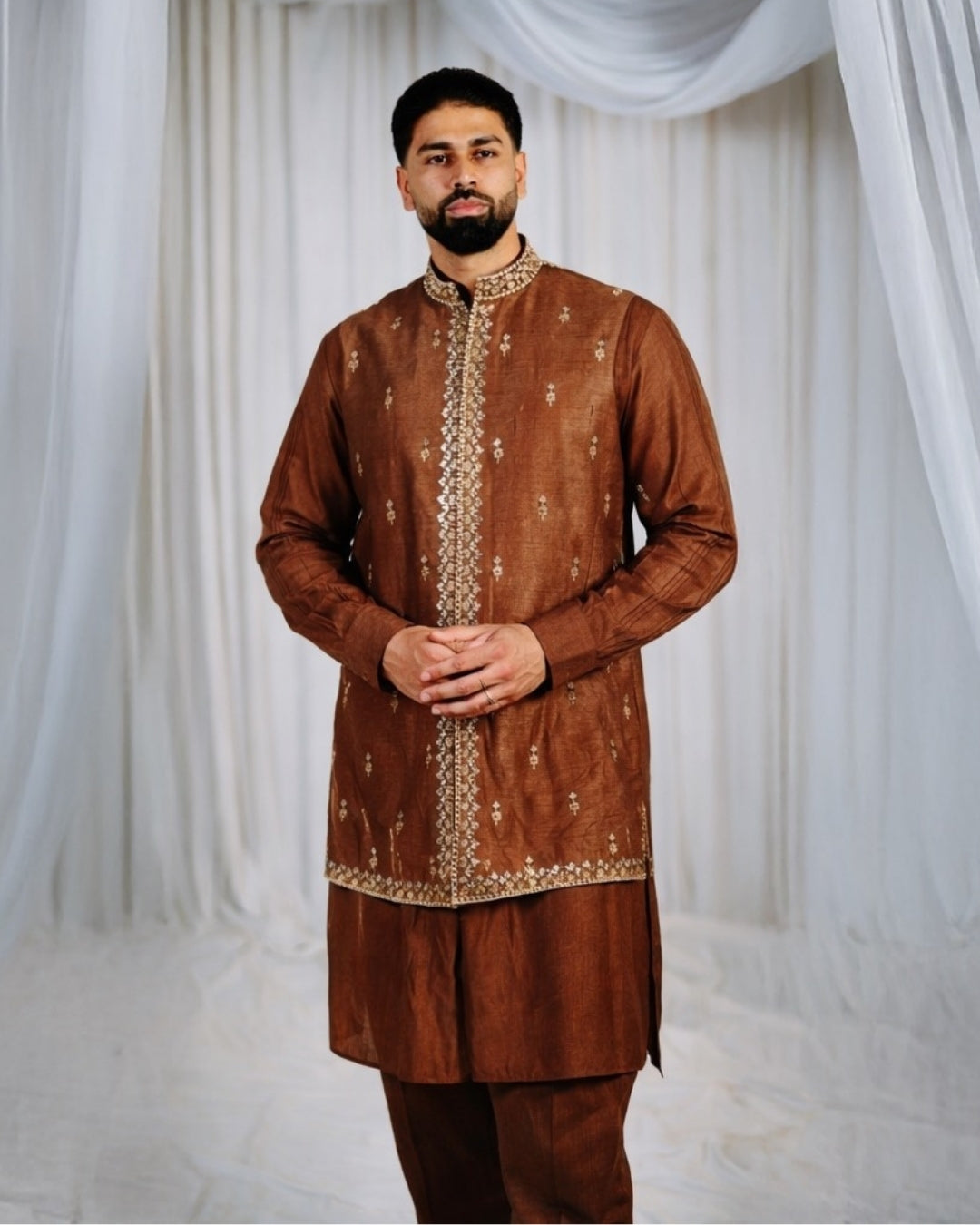 Brown Kurta Set | Embroidered Vest