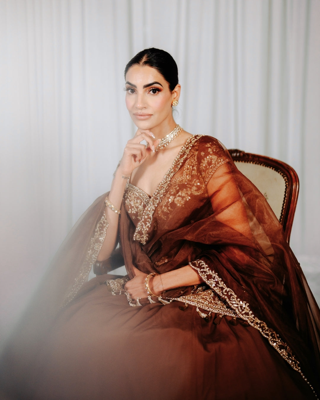 Brown Lengha | Hand Embroidered Lengha