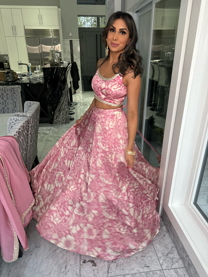 Chloe | Pink Floral Lengha