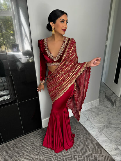 Raz | Red Mermaid Lengha with Pallu