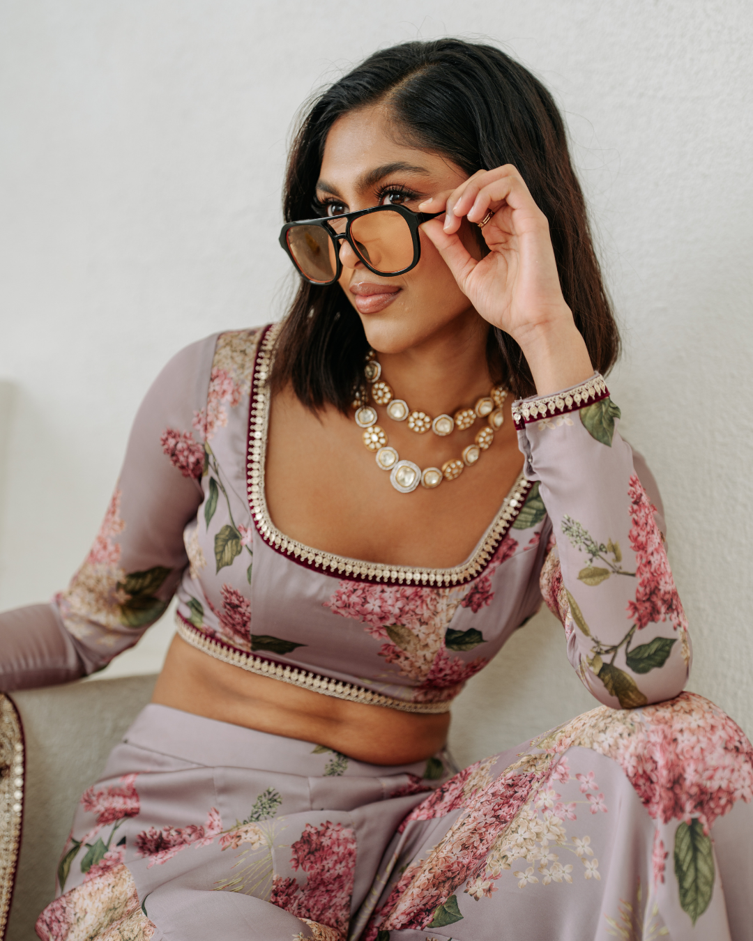 Phool | Floral Mauve Blouse and Bottom Set