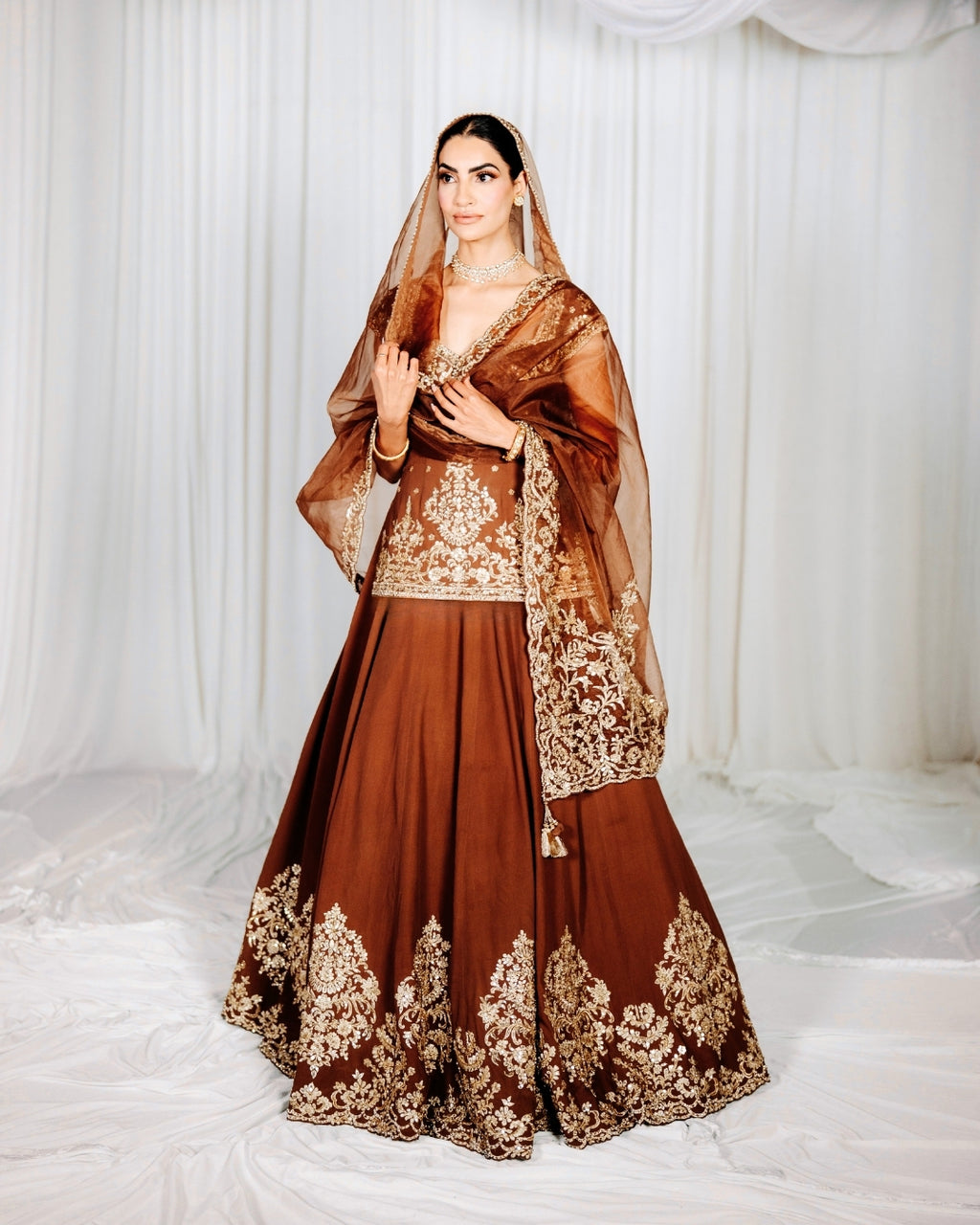Brown Lengha | Hand Embroidered Lengha