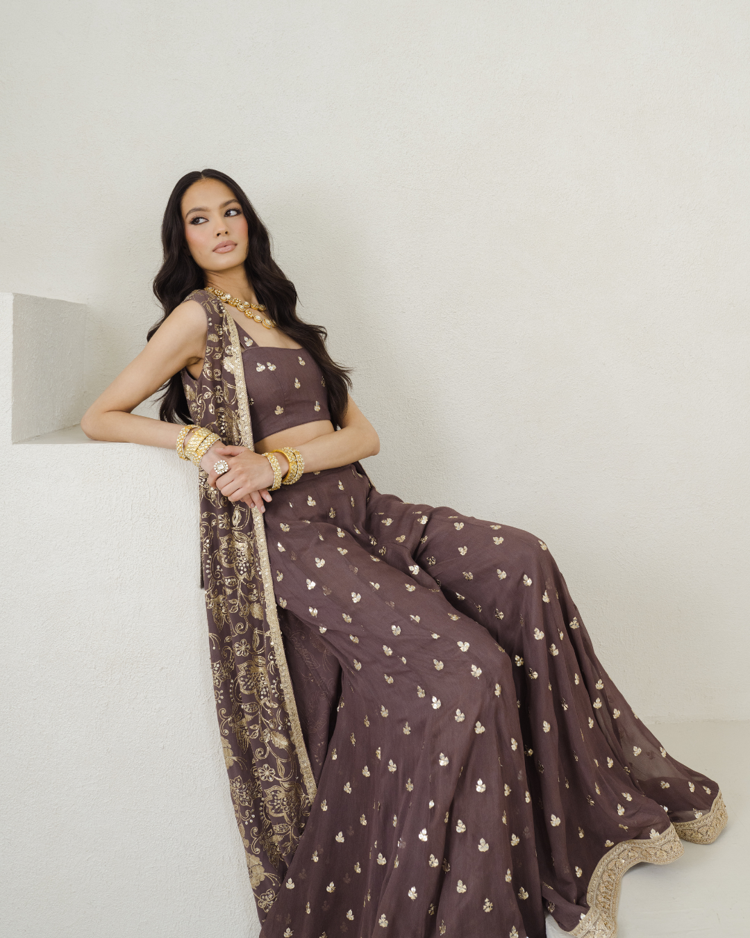 Kohra | Brown Jacket and Sharara