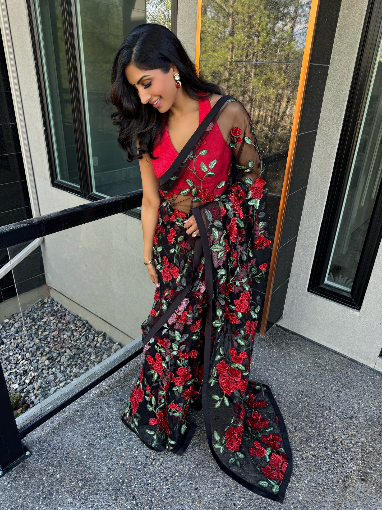 Rouge | Red and Black Floral Saree