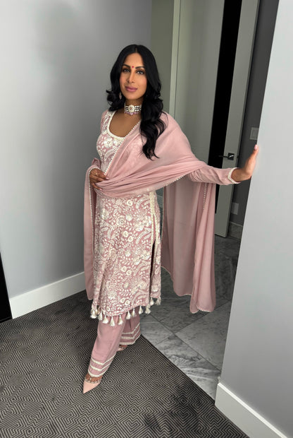 Pearl Rose | Dusty Pink A-Line Anarkali with Pants
