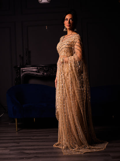 Gemma | Gold Pre-Pleated Saree