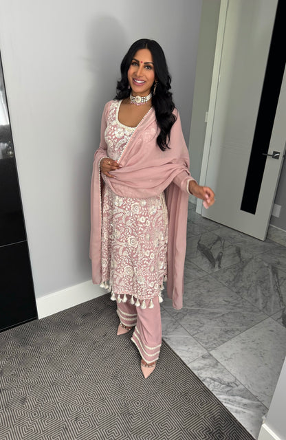 Pearl Rose | Dusty Pink A-Line Anarkali with Pants