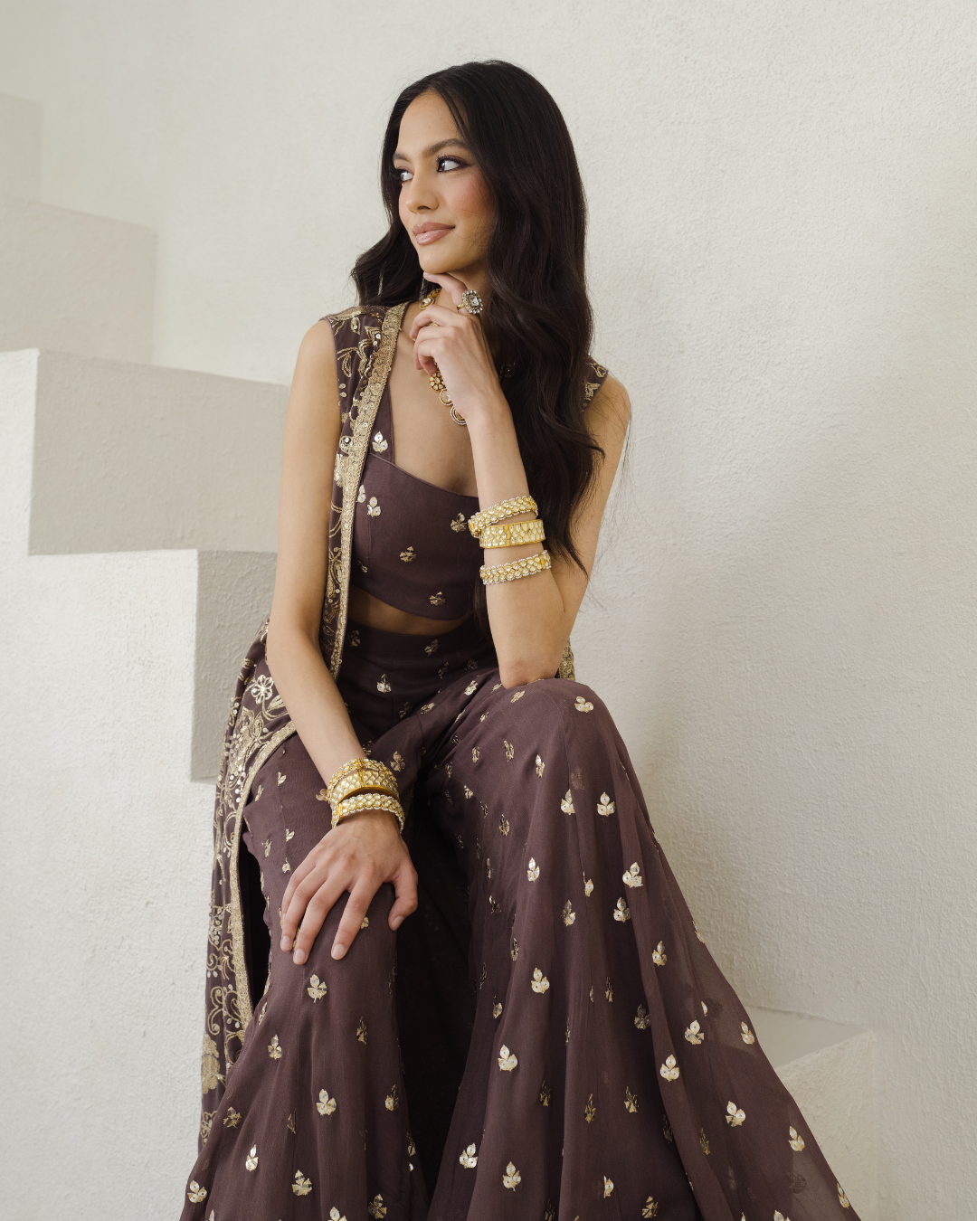 Kohra | Brown Jacket and Sharara
