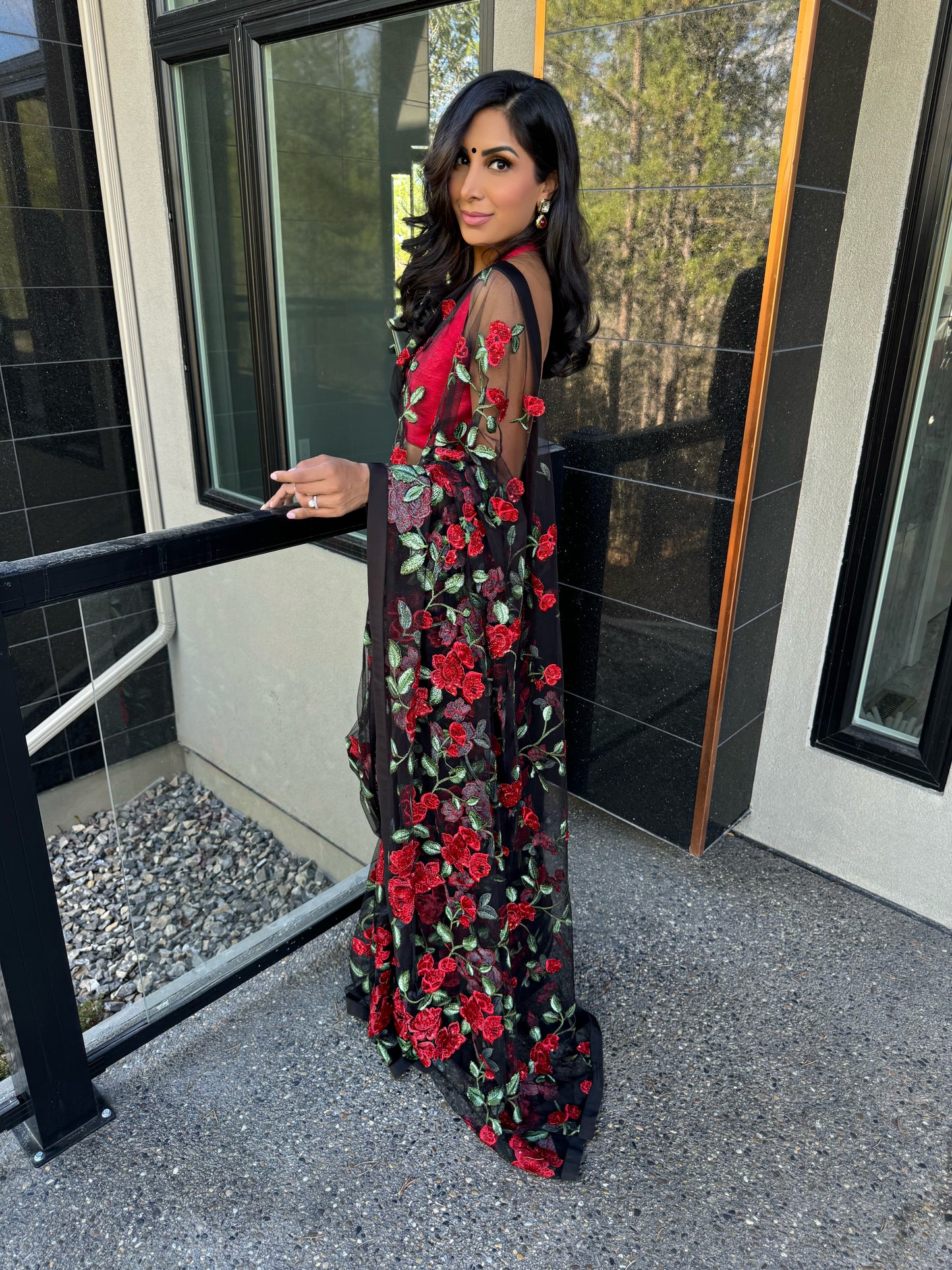 Rouge | Red and Black Floral Saree