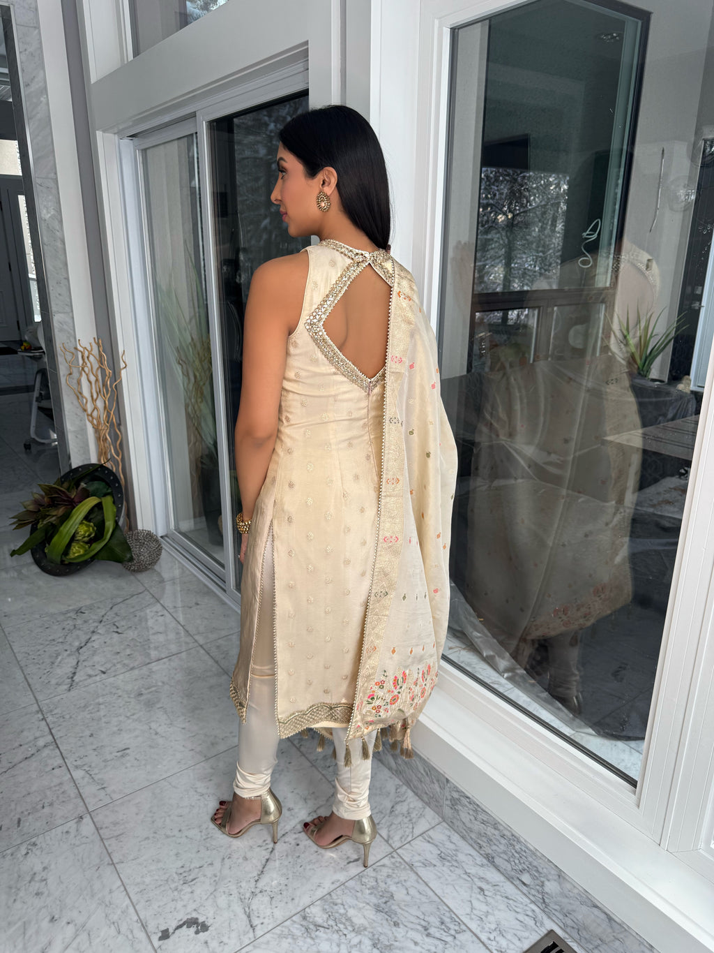 Gurnaz | Cream Pajami Suit