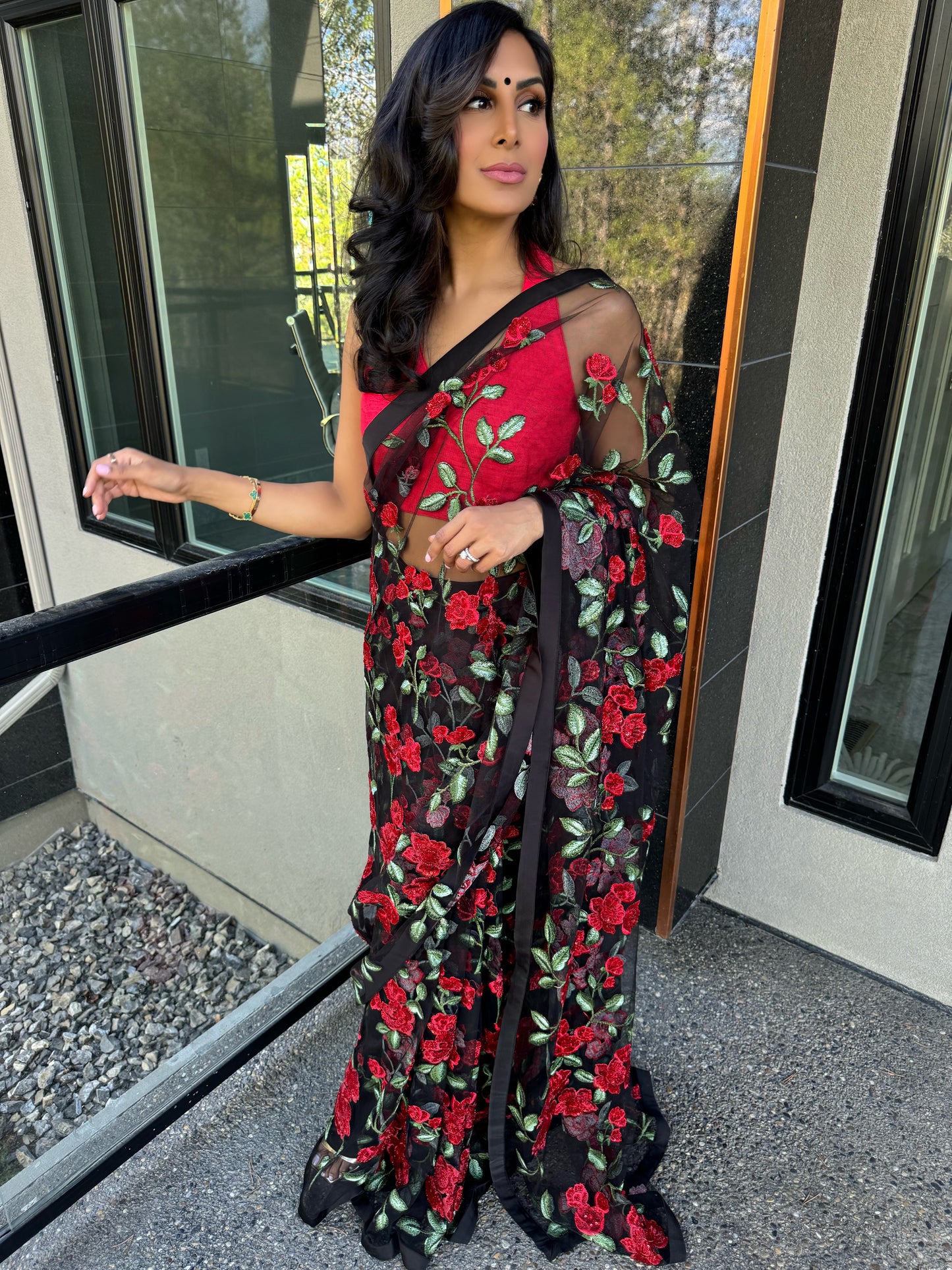 Rouge | Red and Black Floral Saree