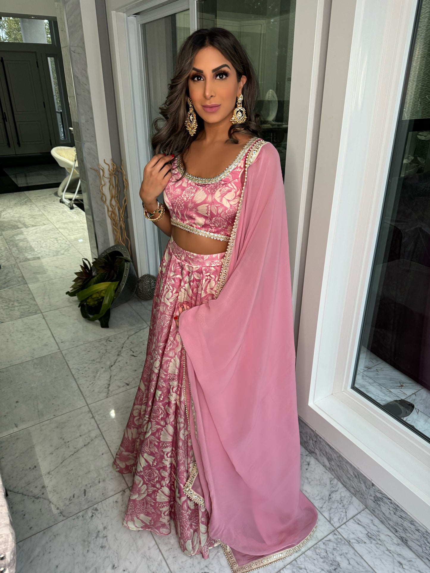 Chloe | Pink Floral Lengha