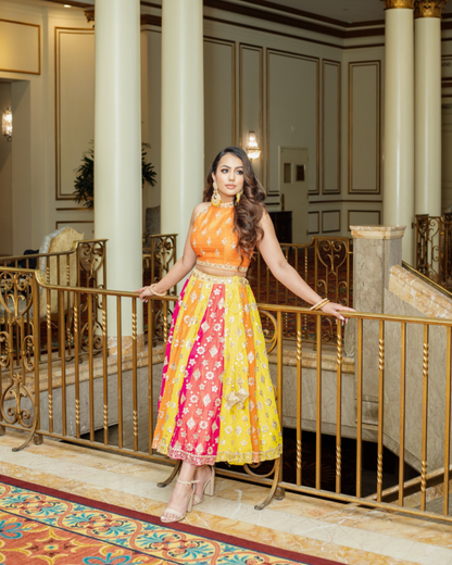 Neha | Multicoloured Cropped Lengha