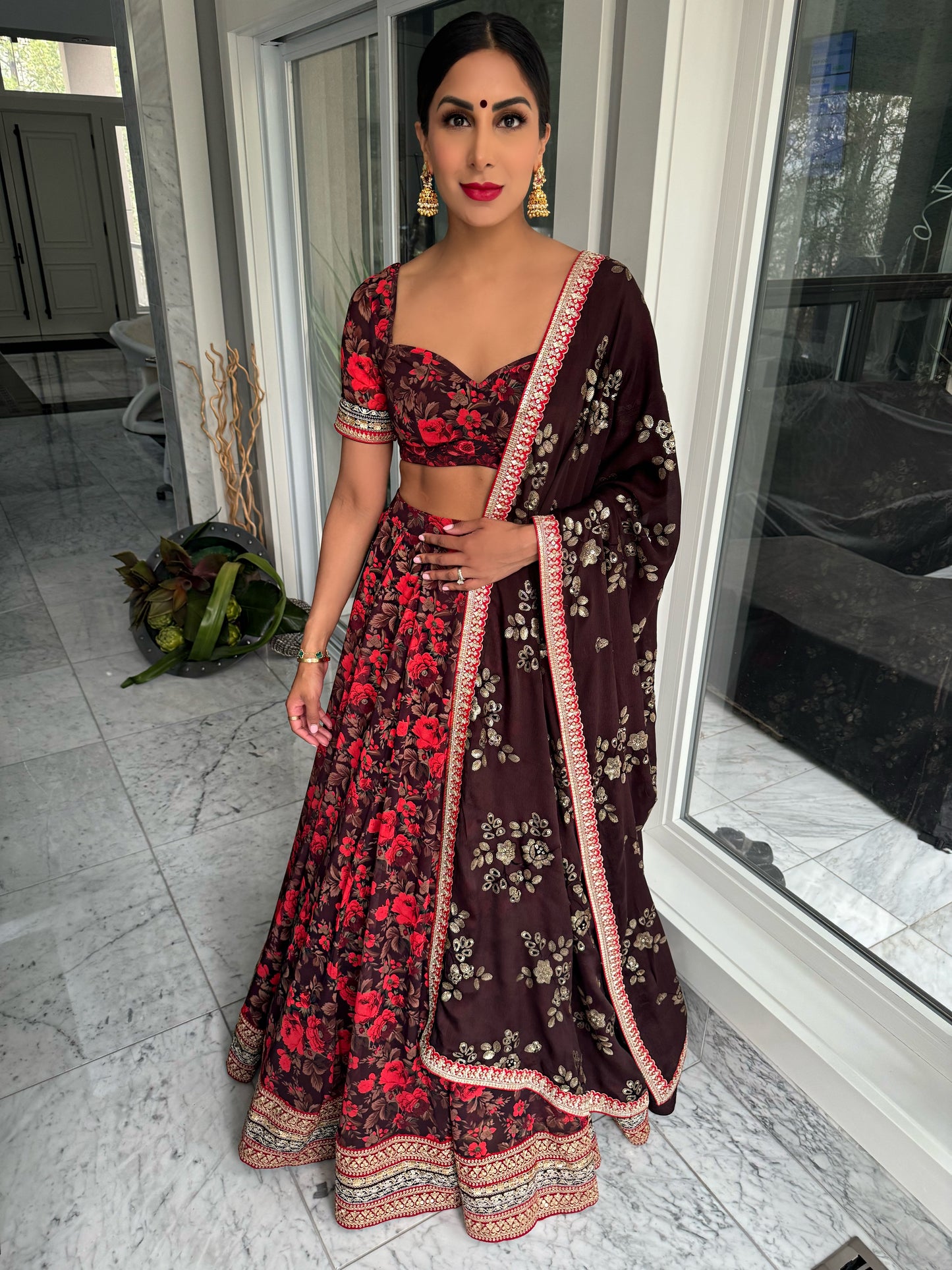 Saiya | Red Floral Lengha