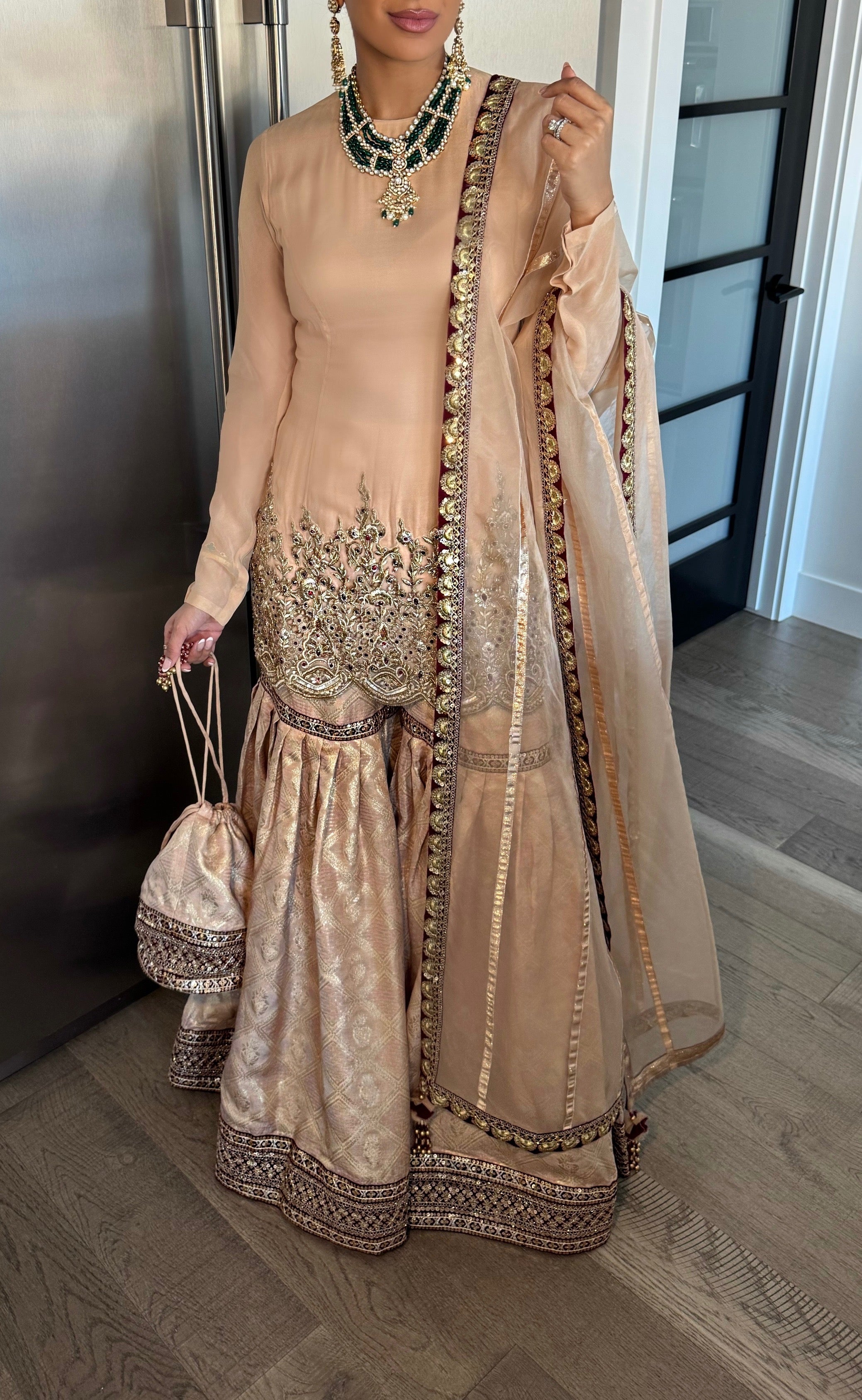 Ravena | Beige Sharara Ensemble