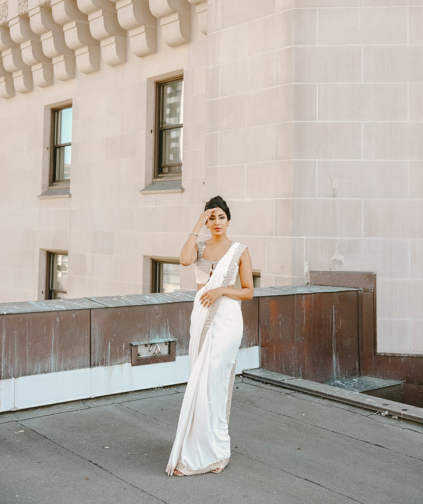 Zarika | White Pre-Pleated Saree