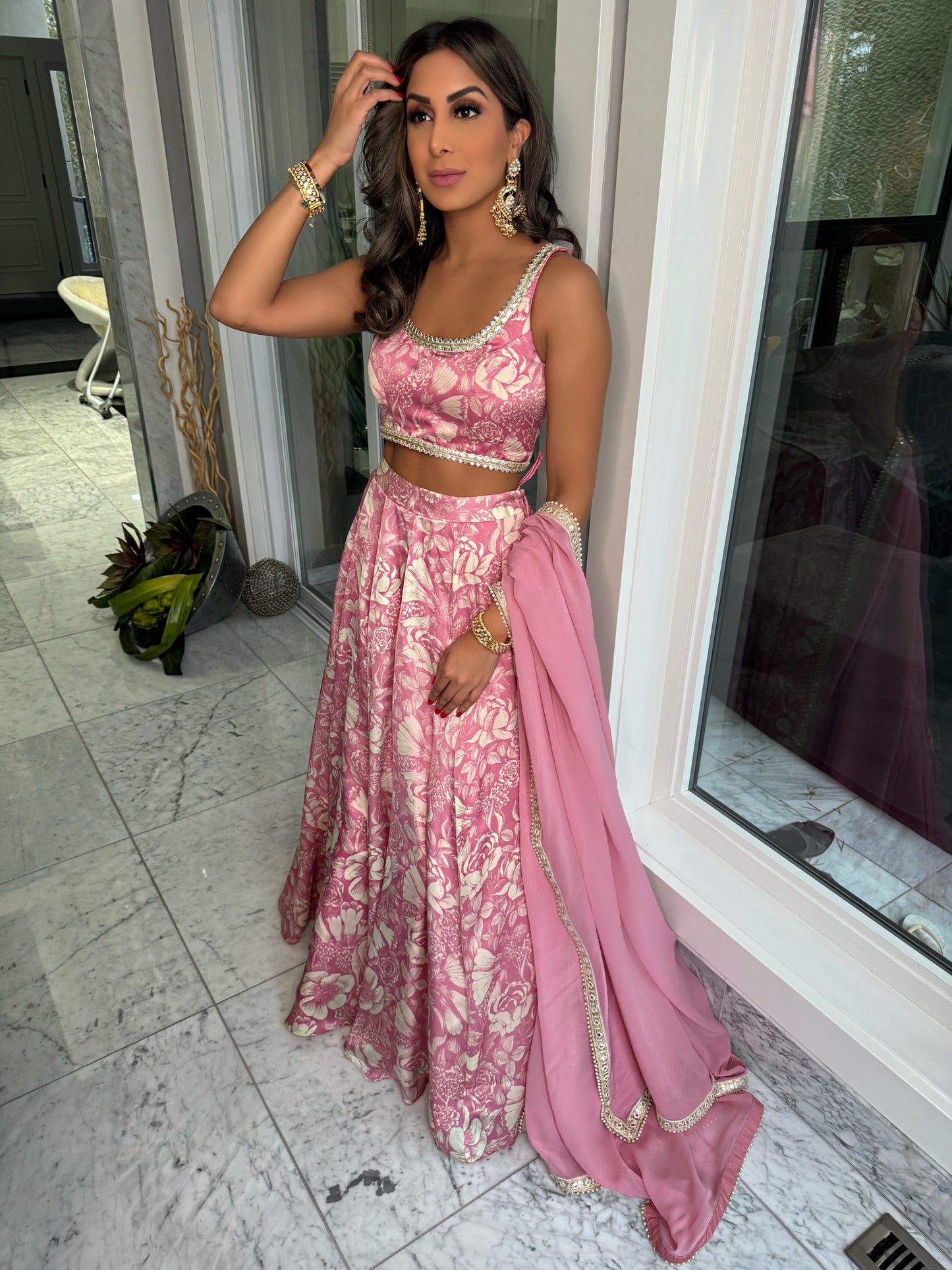 Chloe | Pink Floral Lengha