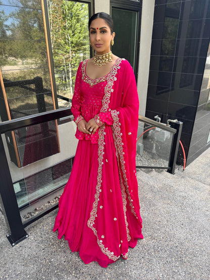 Berry Bump | Hot Pink Peplum Lengha