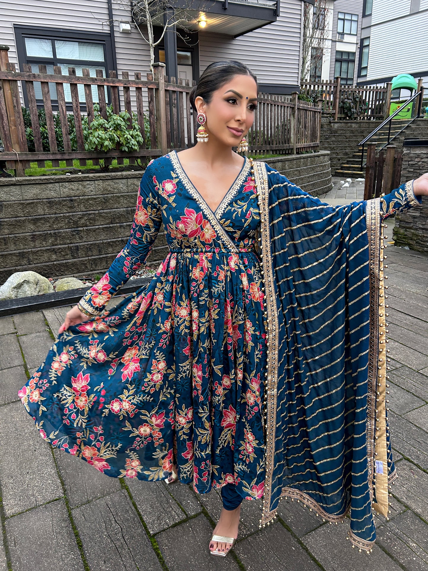 Huda | Blue Printed Anarkali