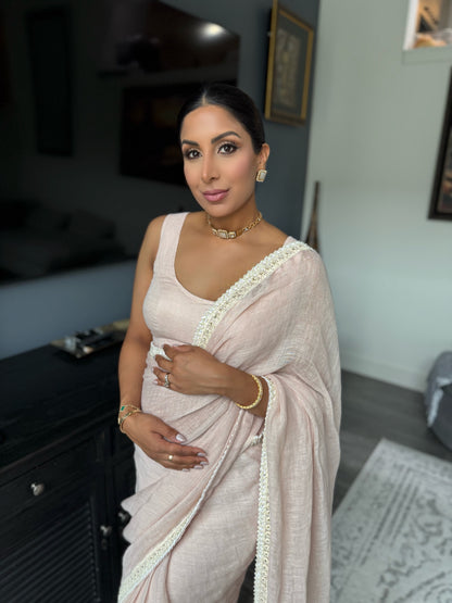 Noor | Pink Linen Saree
