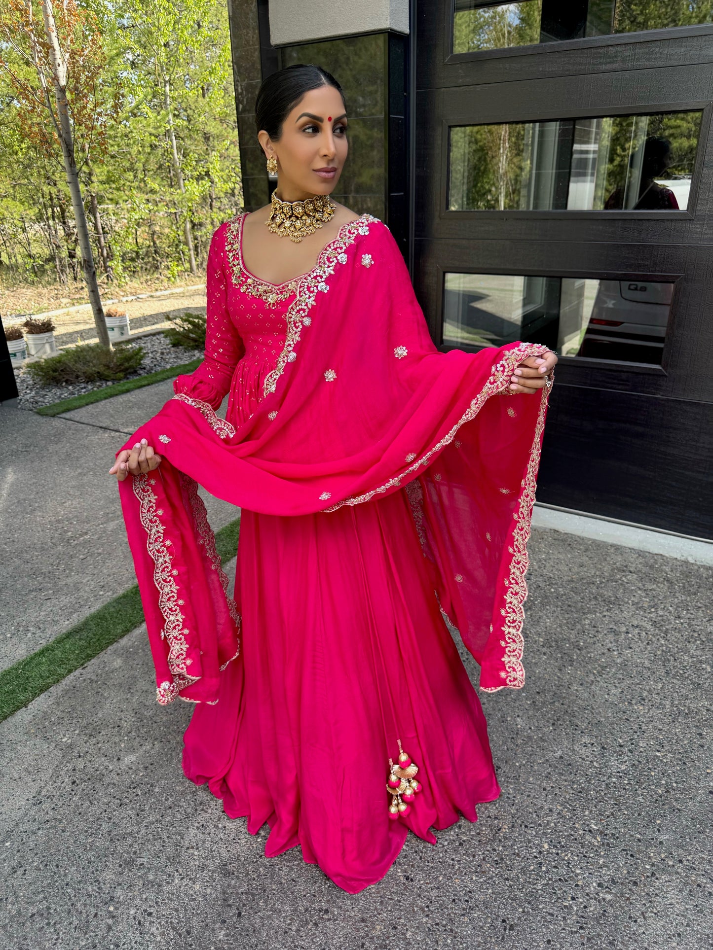 Berry Bump | Hot Pink Peplum Lengha