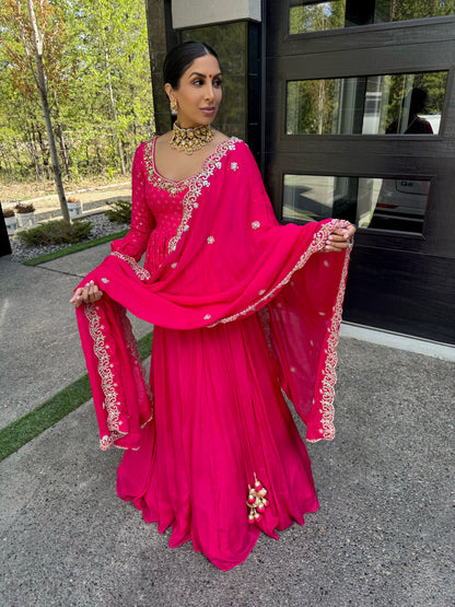 Berry Bump | Hot Pink Peplum Lengha