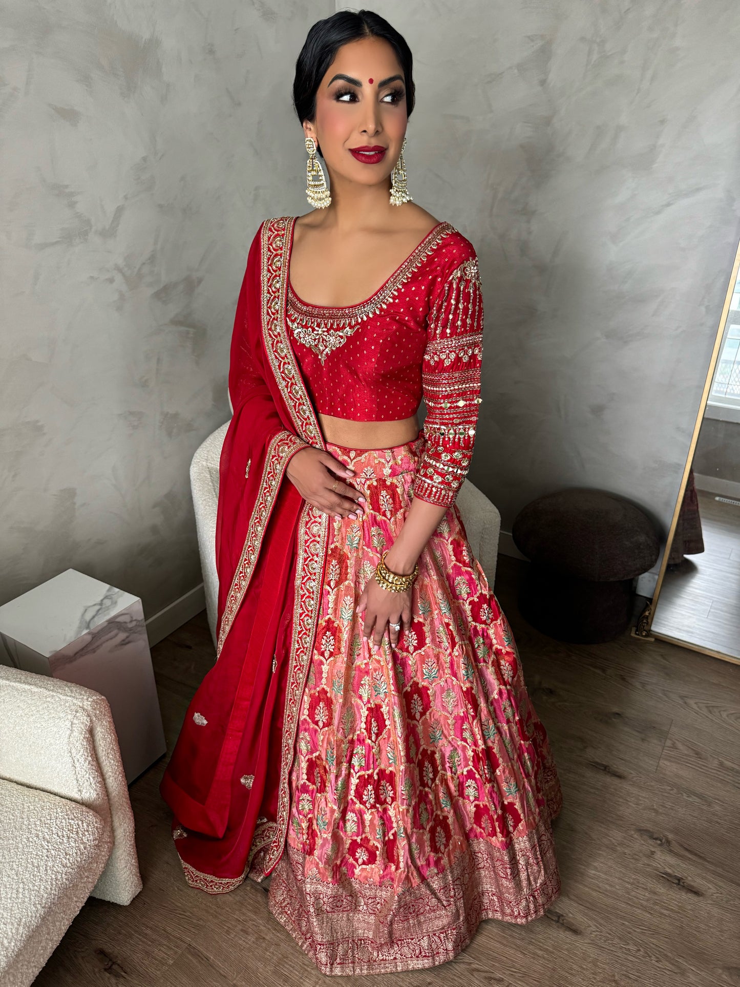 Sahira | Red Printed Lengha