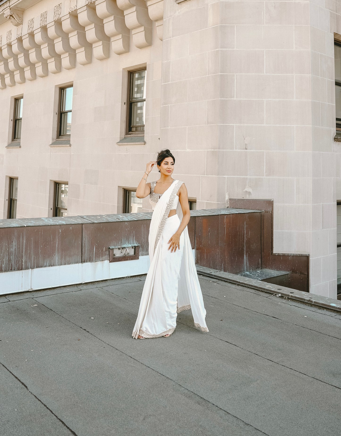 Zarika | White Pre-Pleated Saree