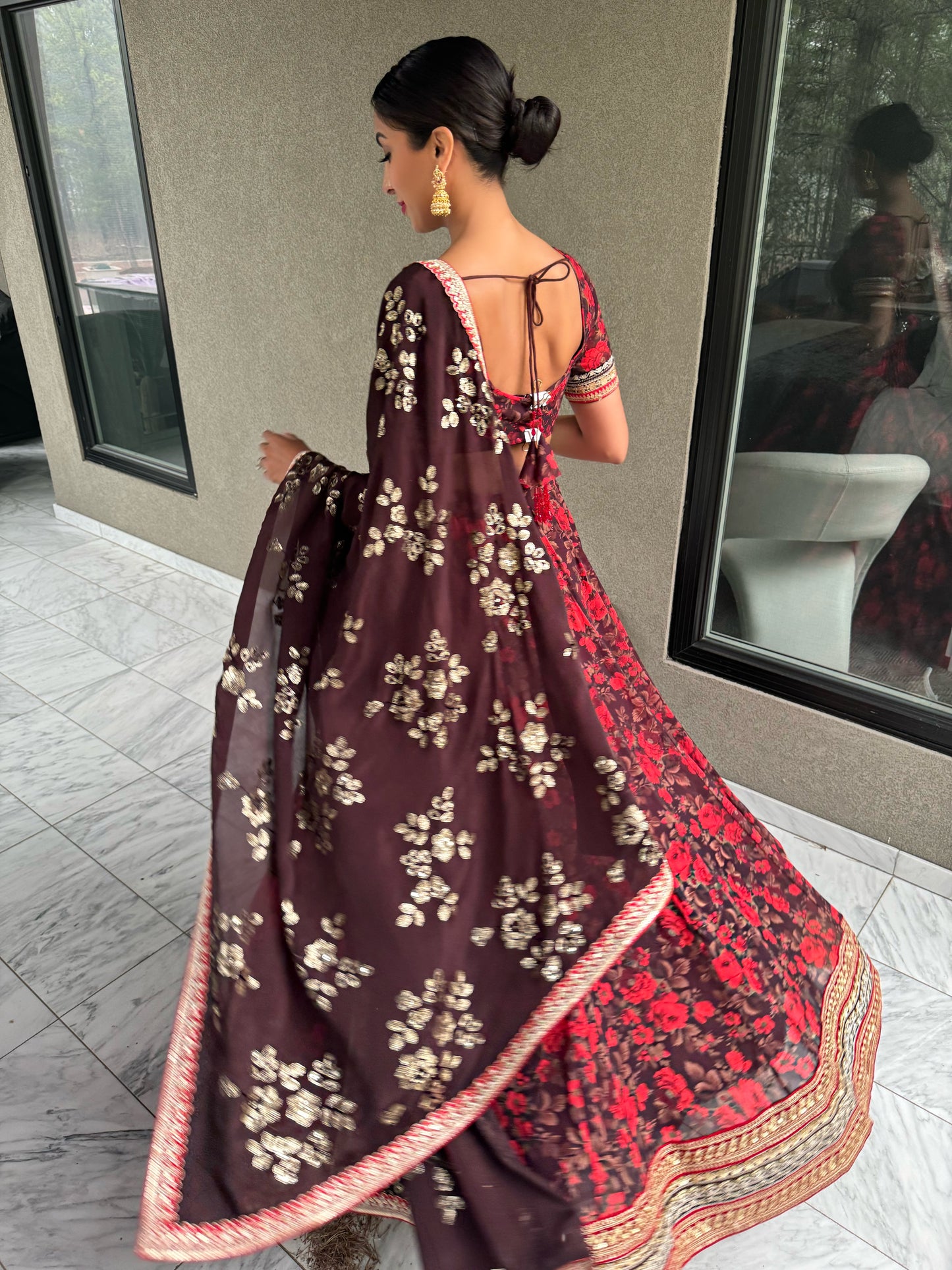 Saiya | Red Floral Lengha