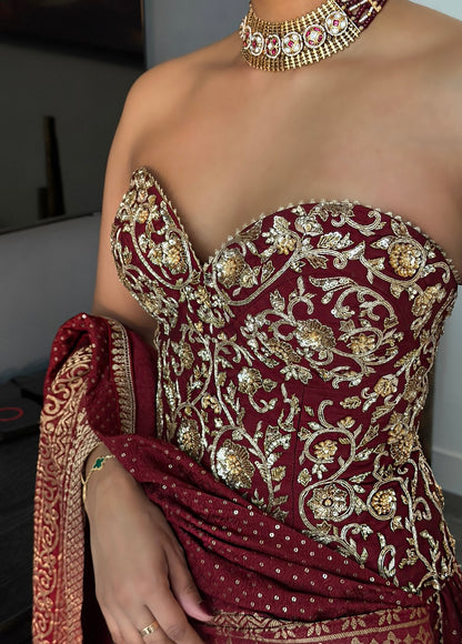 Zarmina | Maroon Layered Lengha