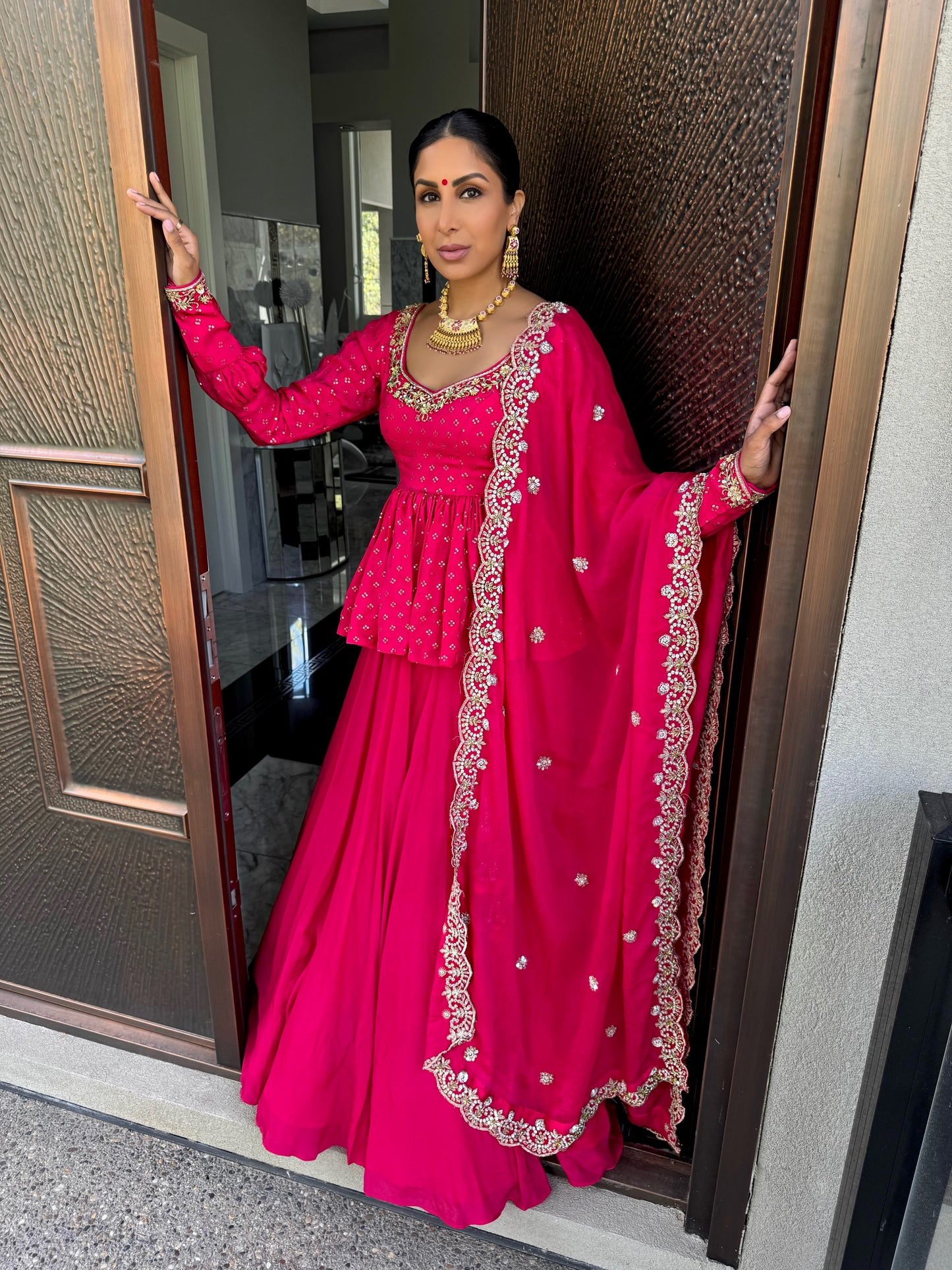 Berry Bump | Hot Pink Peplum Lengha