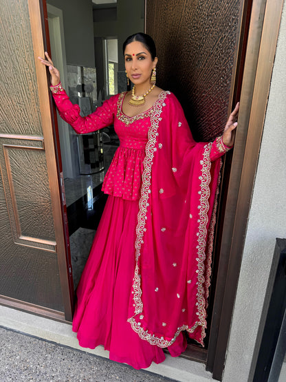 Berry Bump | Hot Pink Peplum Lengha
