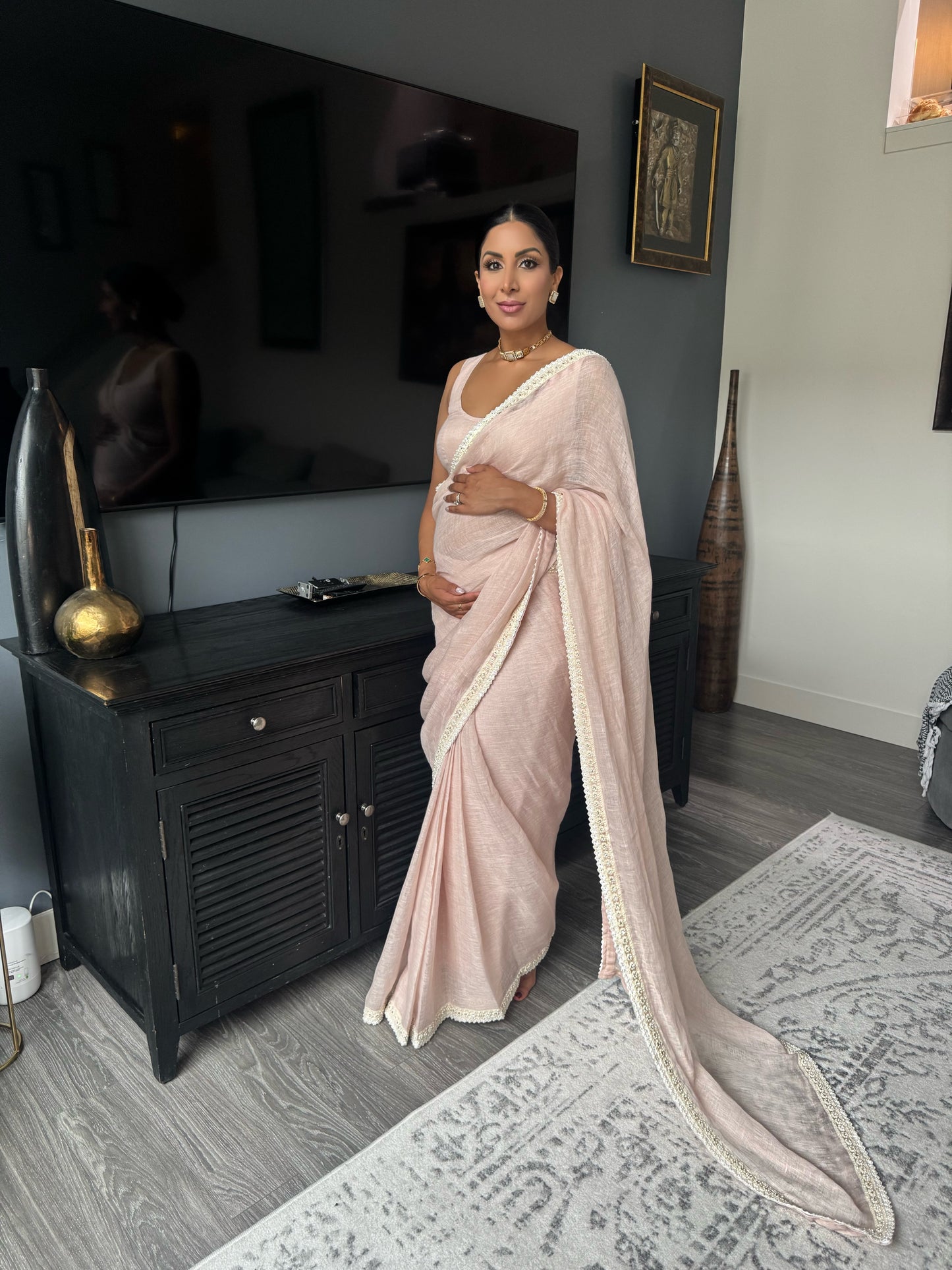 Noor | Pink Linen Saree