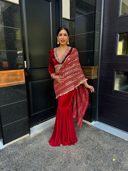 Raz | Red Mermaid Lengha with Pallu