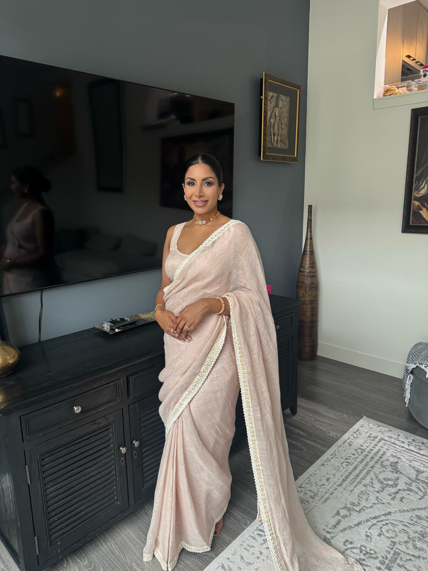 Noor | Pink Linen Saree